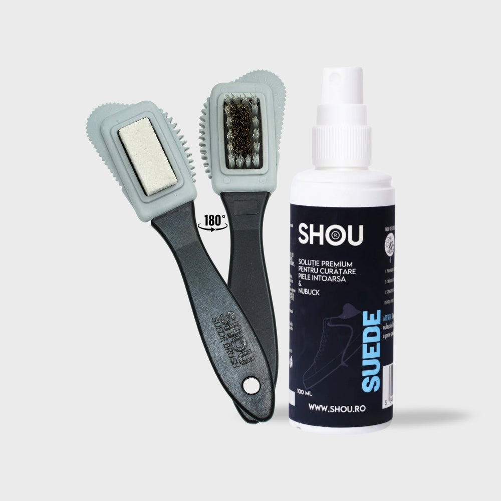 Set curatare piele intoarsa SHOU Suede Travel Kit SHOU Suede 100ml + Suede Brush