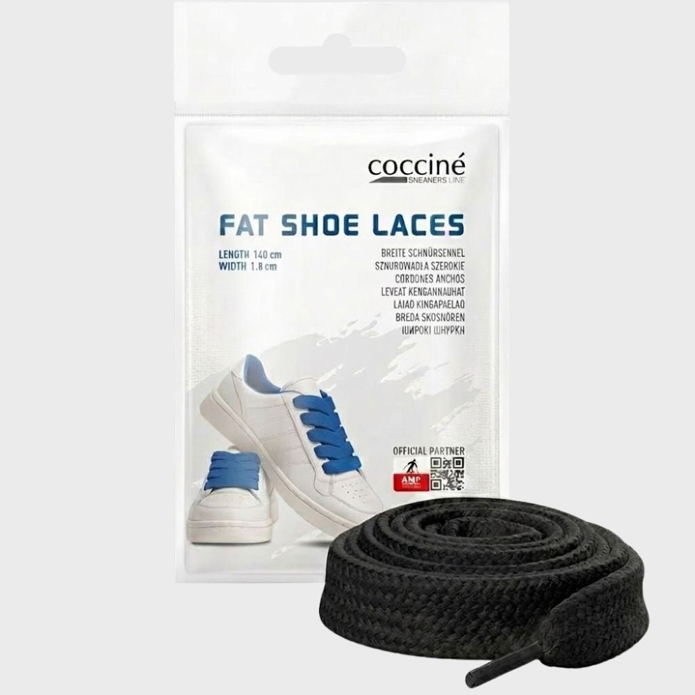 Sireturi late sintetice de 18mm Coccine Sneakers Line Fat Shoe Laces pentru incaltaminte sport 140 cm negru
